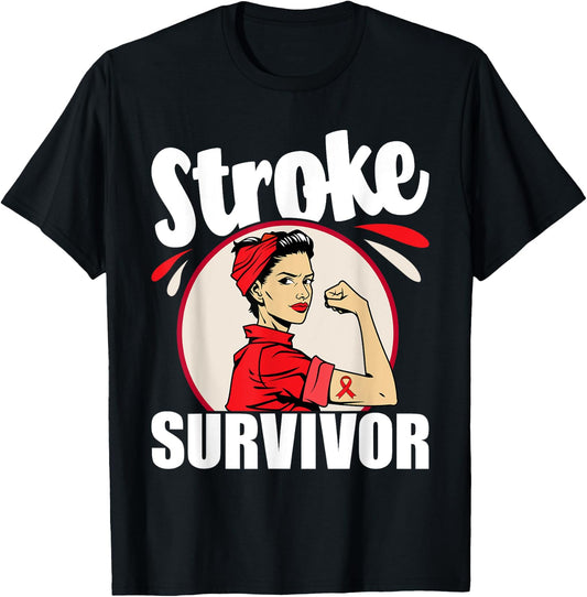 Stroke Survivor - Stroke Awareness Red Ribbon Brain Attack T-Shirt - T-Shirt | Black