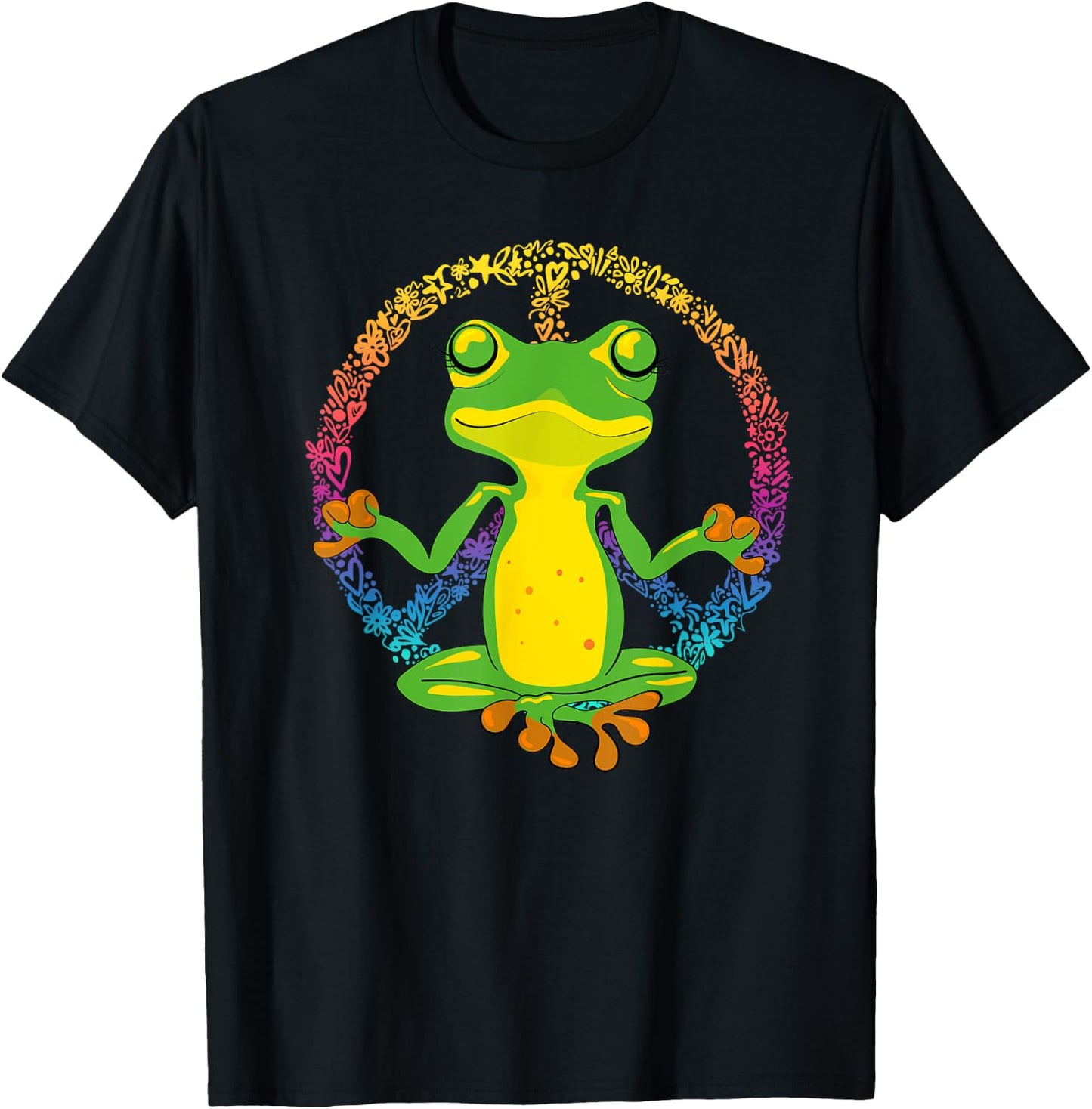Peace Sign Yoga Frogs Cool Peace Frog Tie Dye T-Shirt - T-Shirt | Black