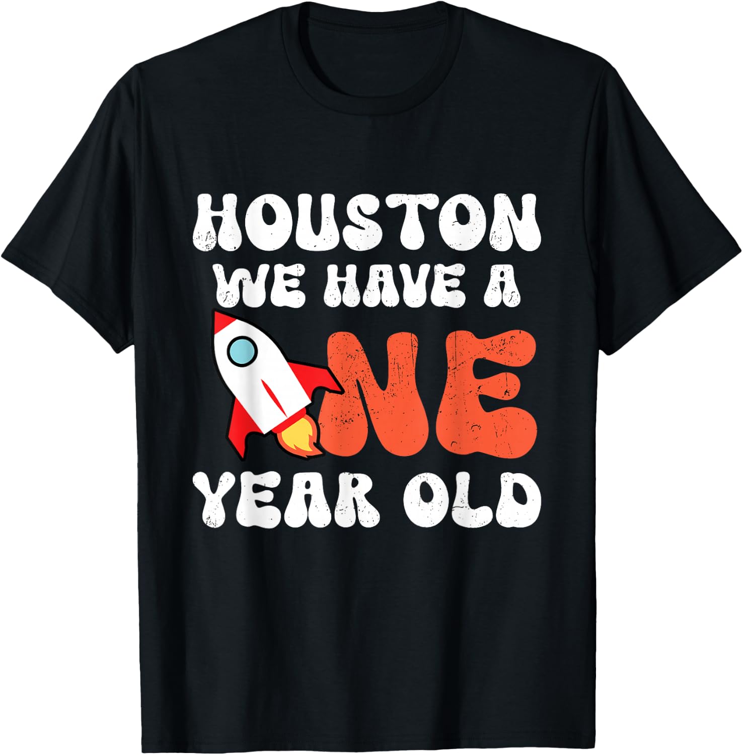 Retro Houston We Have A One Year Old 1st Birthday Astronaut T-Shirt - T-Shirt | Black