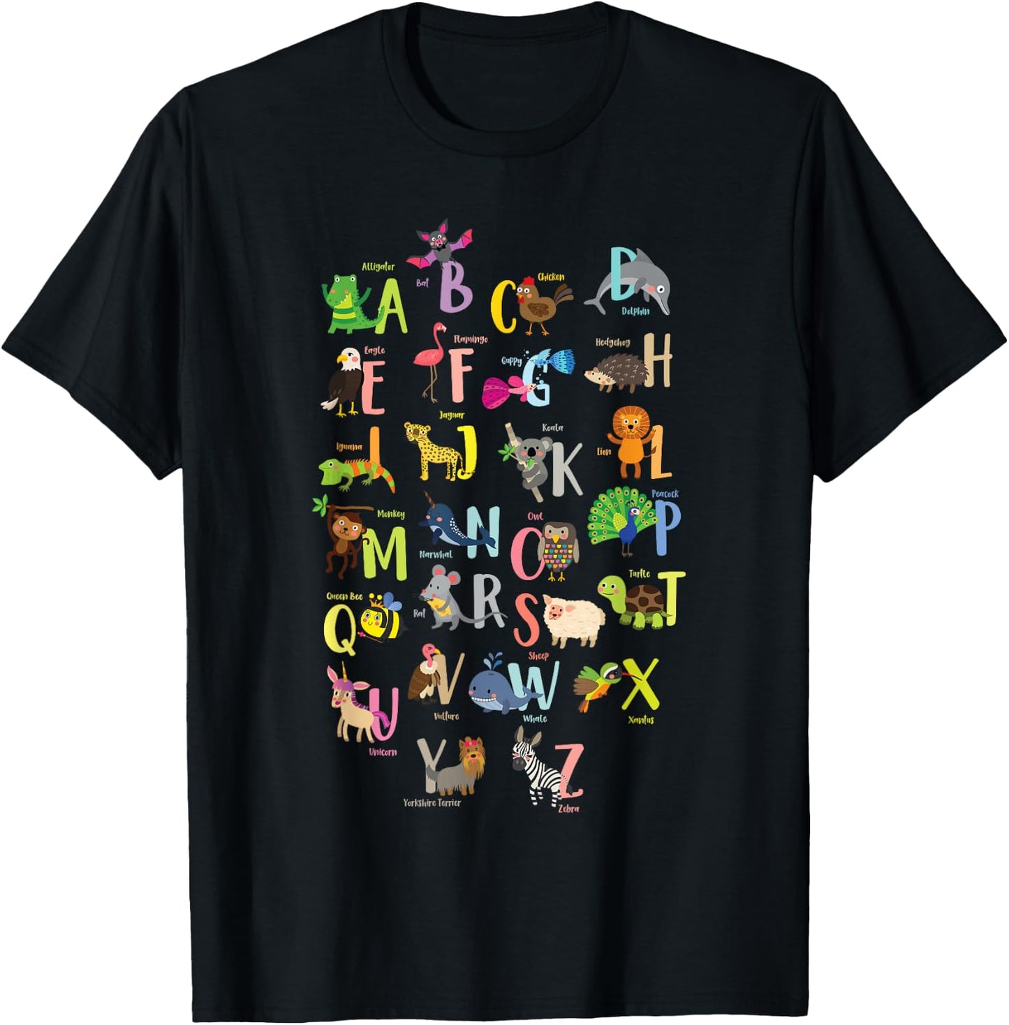 Alphabet Animals Cute ABCs Learning Study Learn Letters T-Shirt - T-Shirt | Black