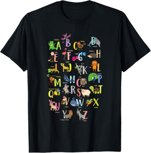 Alphabet Animals Cute ABCs Learning Study Learn Letters T-Shirt - T-Shirt | Black