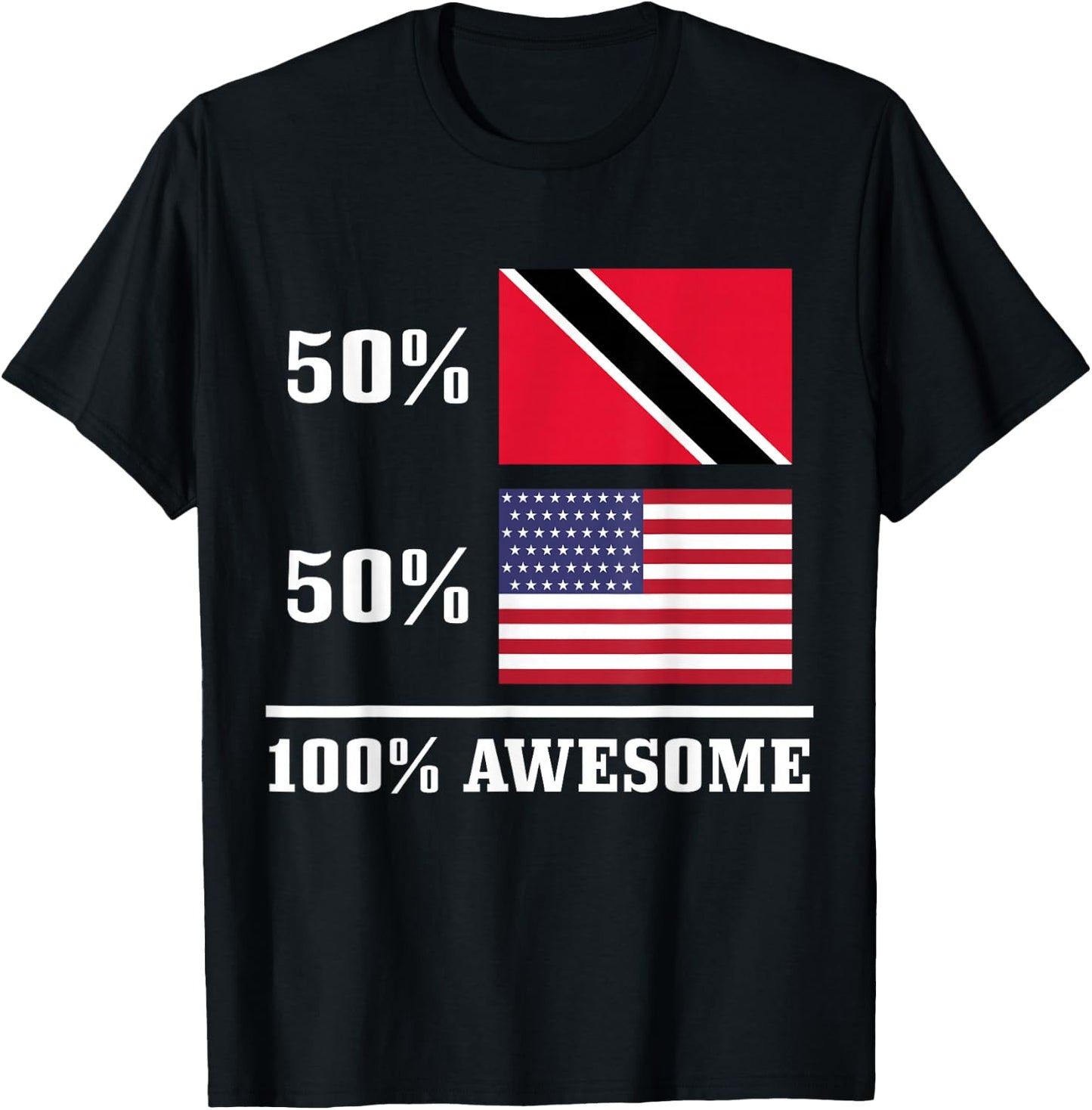 50% Trinidad & Tobago 50% USA American Flag Pride T-Shirt - T-Shirt | Black