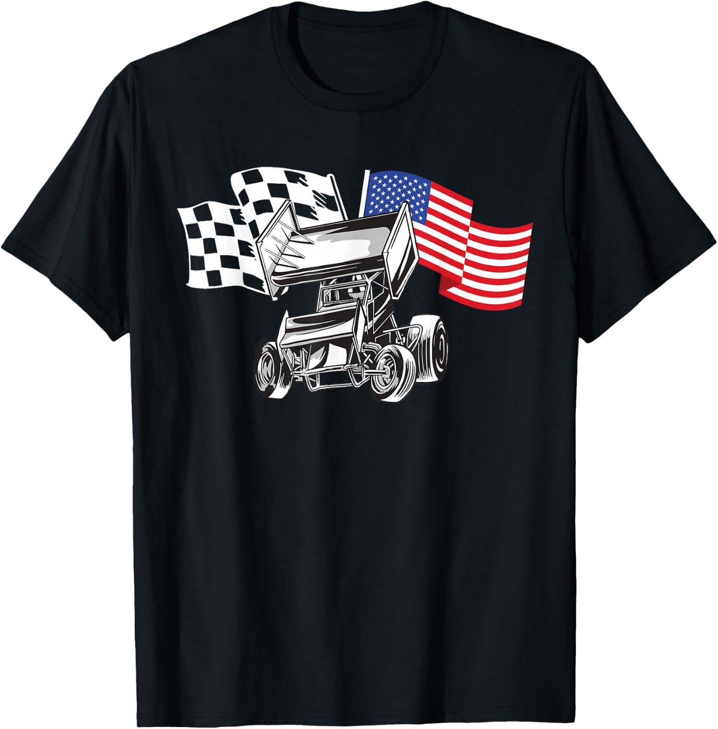 Sprint Car Racing USA Flag T-Shirt - T-Shirt | Black