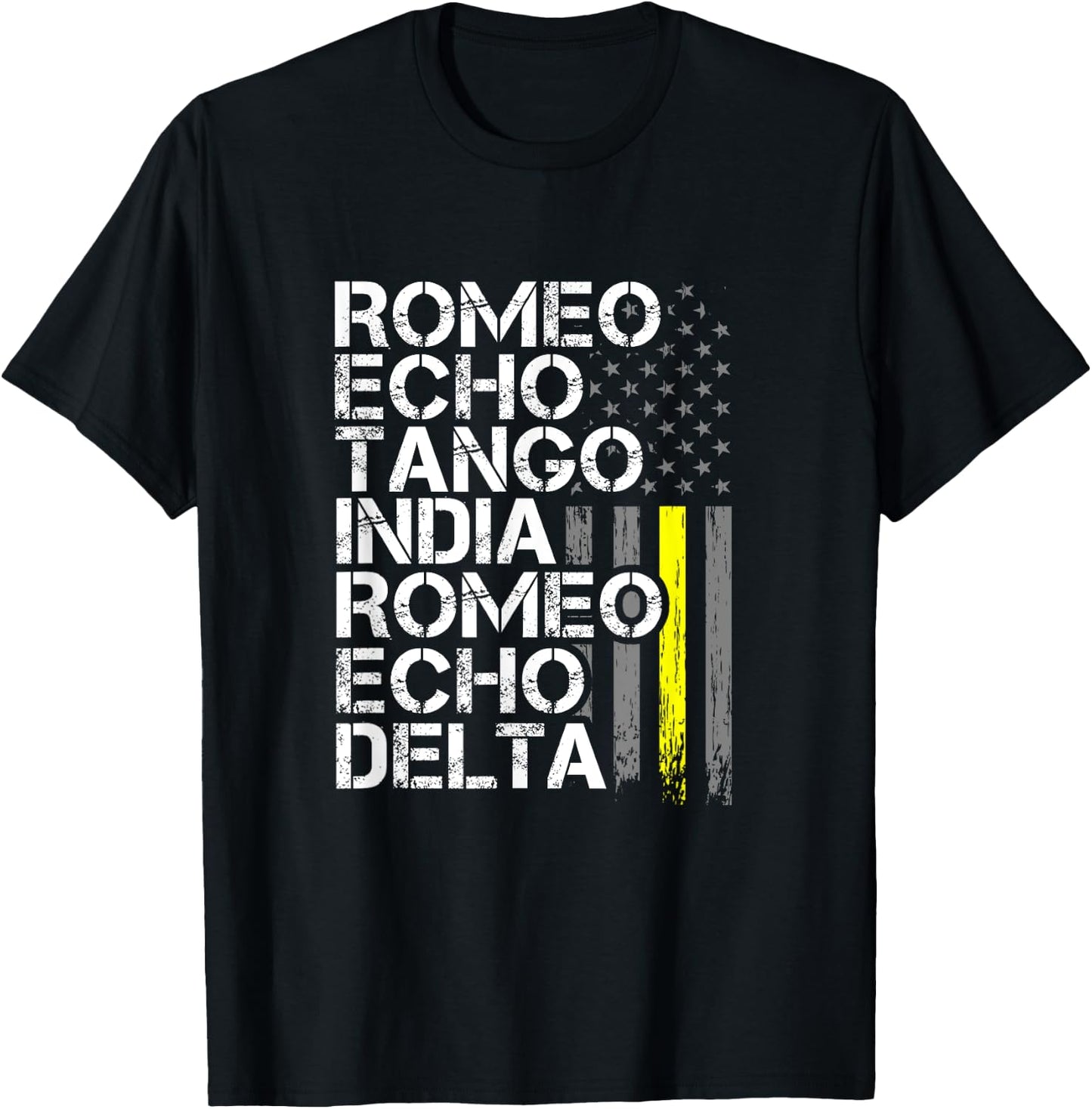 Dispatch Retirement - Thin Yellow Line RETIRED Phonetic T-Shirt - T-Shirt | Black