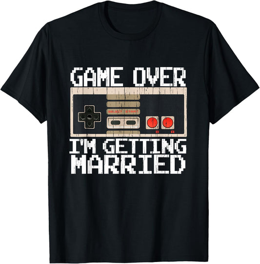 Game Over I’m Getting Married Gamer Groom T-Shirt - T-Shirt | Black