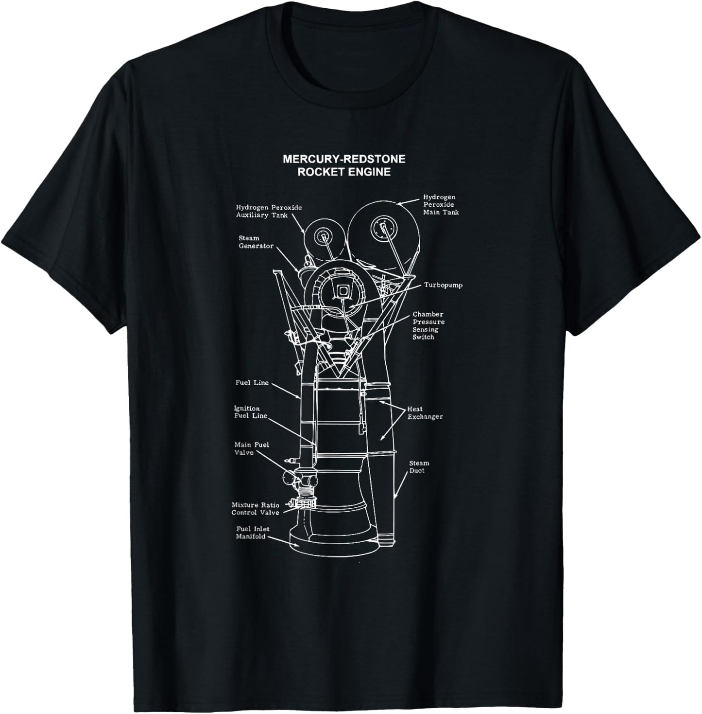 Mercury Redstone Rocket Engine Blueprint Technical Drawing T-Shirt - T-Shirt | Black