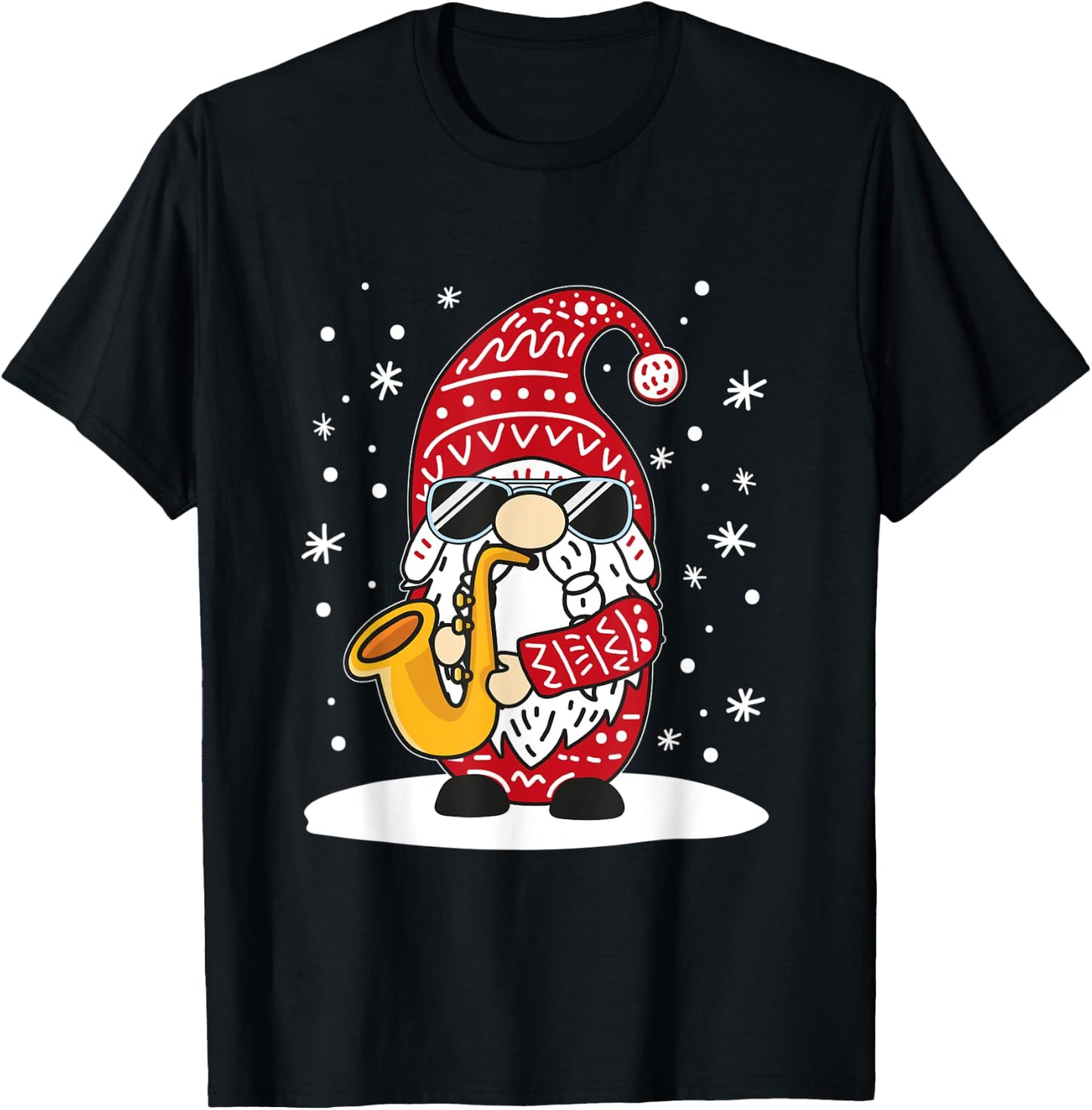 Christmas Saxophone Player Gnome Brass Band Saxophonist T-Shirt - T-Shirt | Black