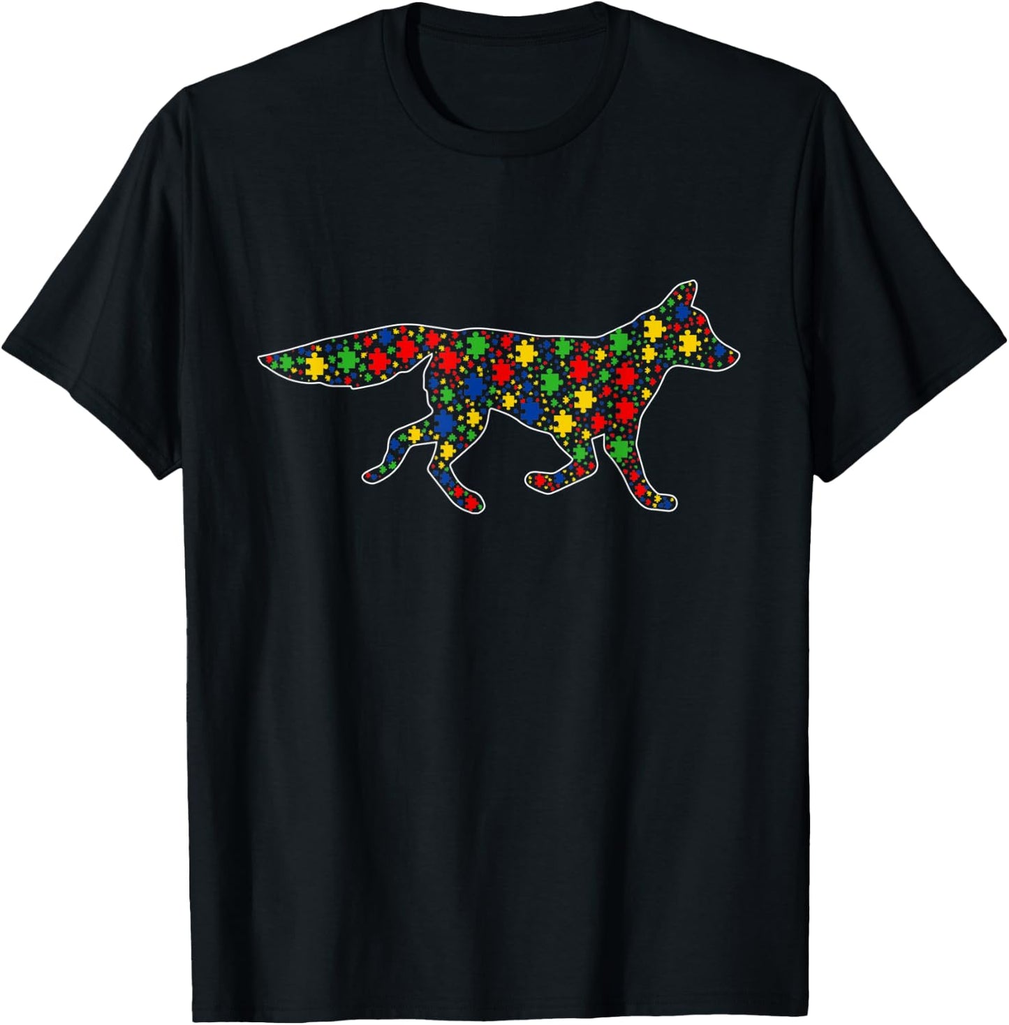 Funny Fox Animals Puzzle Pieces Autism Awareness T-Shirt - T-Shirt | Black
