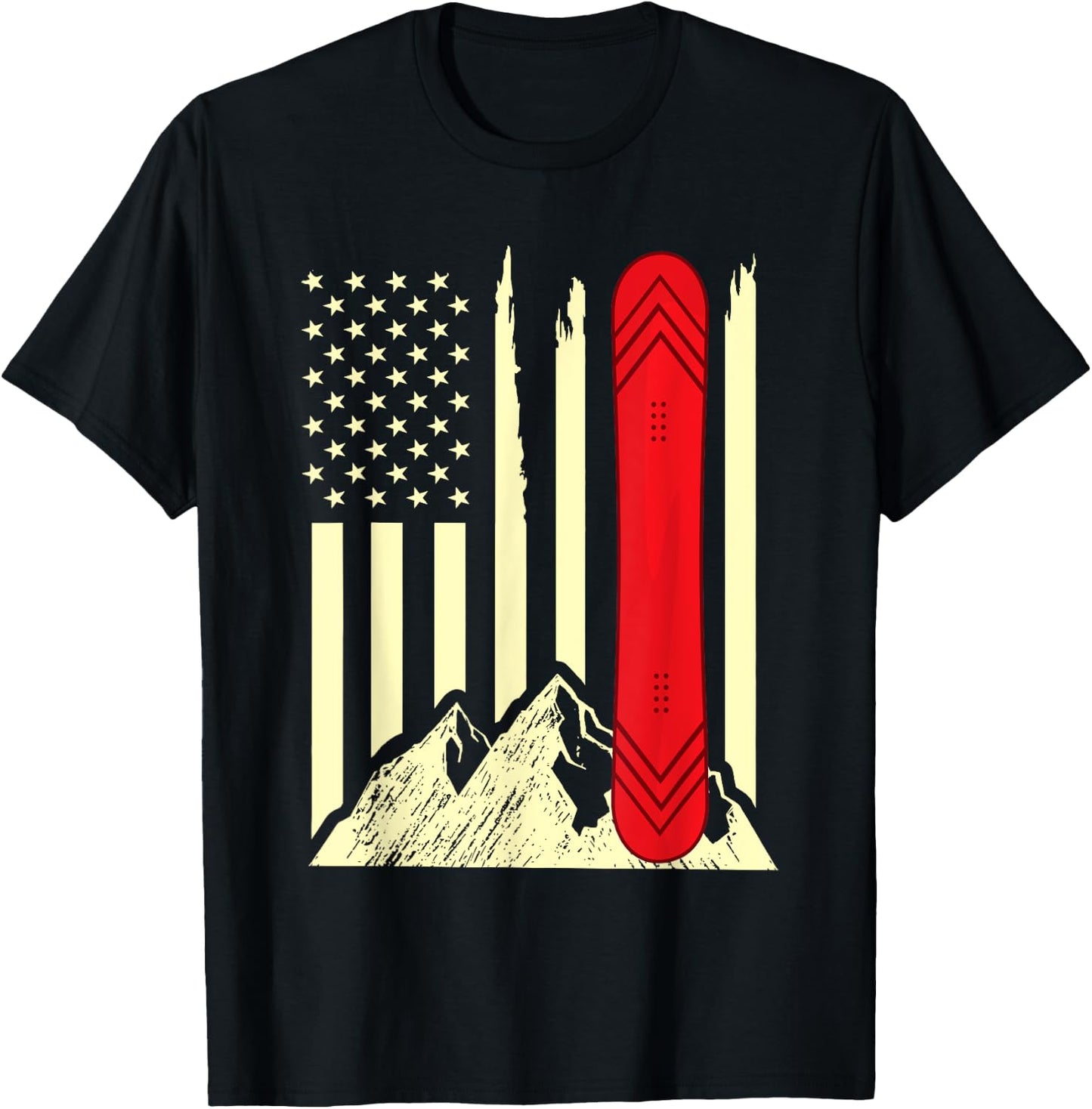 Snowboarding Skiing Snowboard American Flag Snowboarder Women Girls Kids Men T-Shirt - T-Shirt | Black