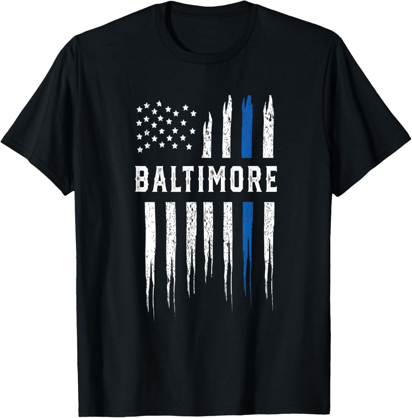 Thin Blue Line Heart Baltimore Police Officer Maryland Cops T-Shirt - T-Shirt | Black