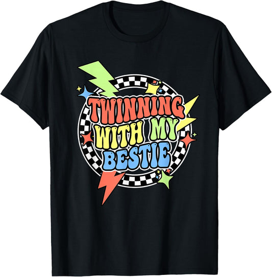 Retro Twinning With My Bestie Shirt Twin Day Friend BFF T-Shirt - T-Shirt | Black
