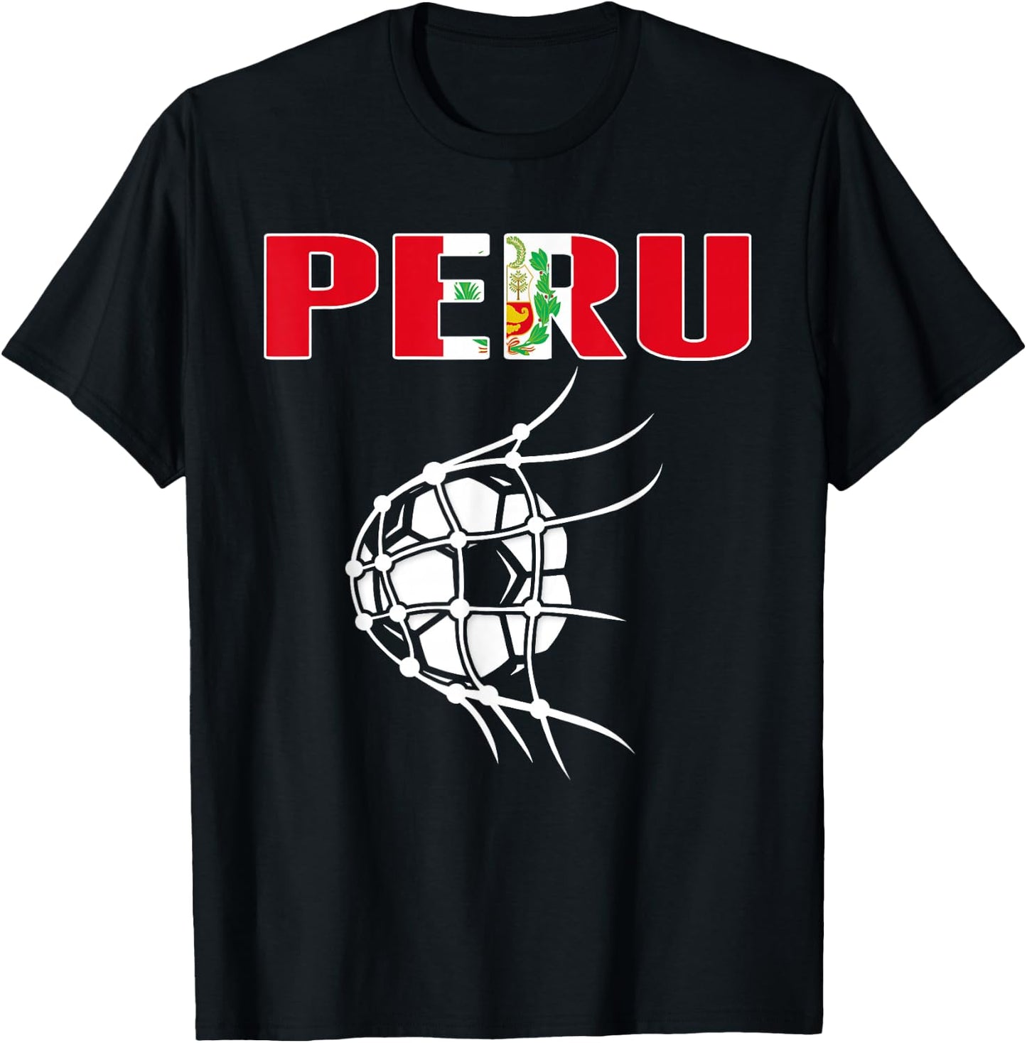 Peru Soccer Fans Jersey - Peruvian Flag Football Ball in Net T-Shirt - T-Shirt | Black