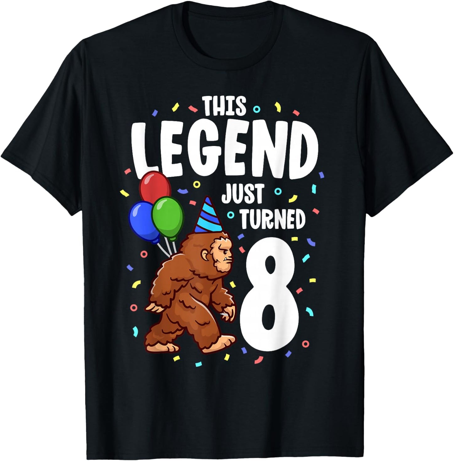 Bigfoot Birthday Party 8 Years Old Sasquatch Theme Boys T-Shirt - T-Shirt | Black