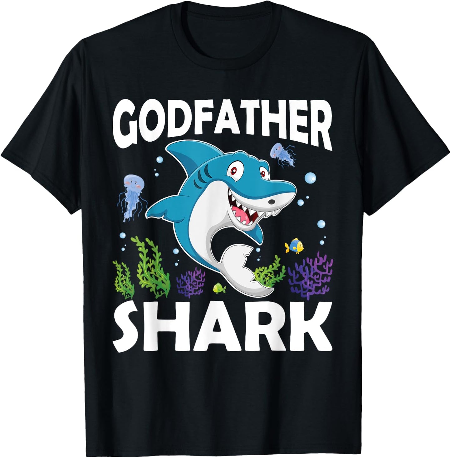 Love Smile Angry Fish Godfather Shark In The Sea T-Shirt - T-Shirt | Black