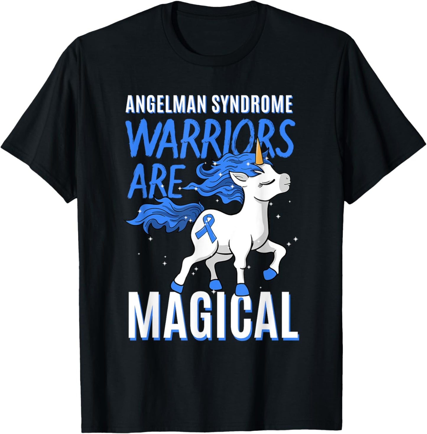 Angelman Syndrome Warrior Happy Puppet Unicorn Lover Gift T-Shirt - T-Shirt | Black