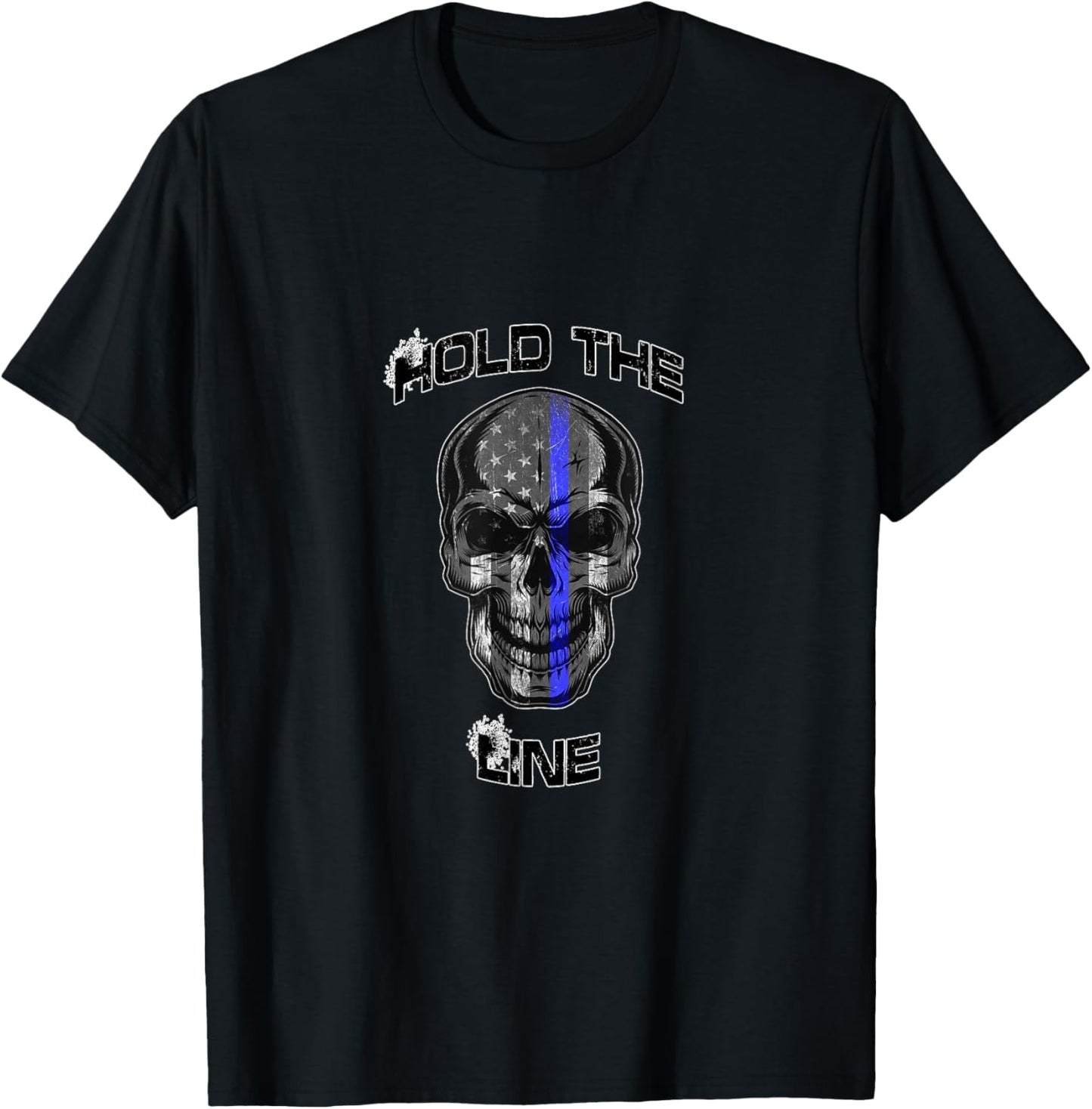 Hold the Line Thin Blue Line Skull T-Shirt - T-Shirt | Black