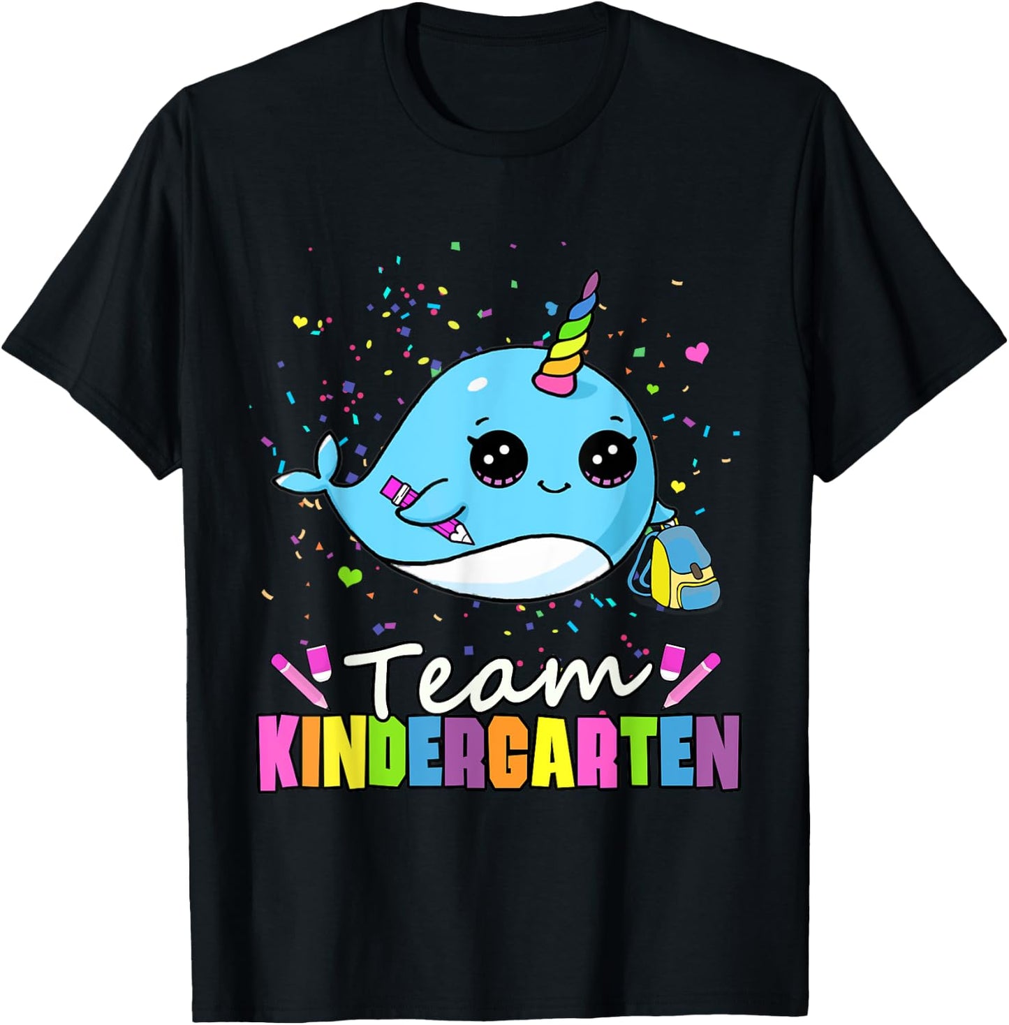 Team Kindergarten Narwhal Kid Kinder Cute Teacher Student T-Shirt - T-Shirt | Black