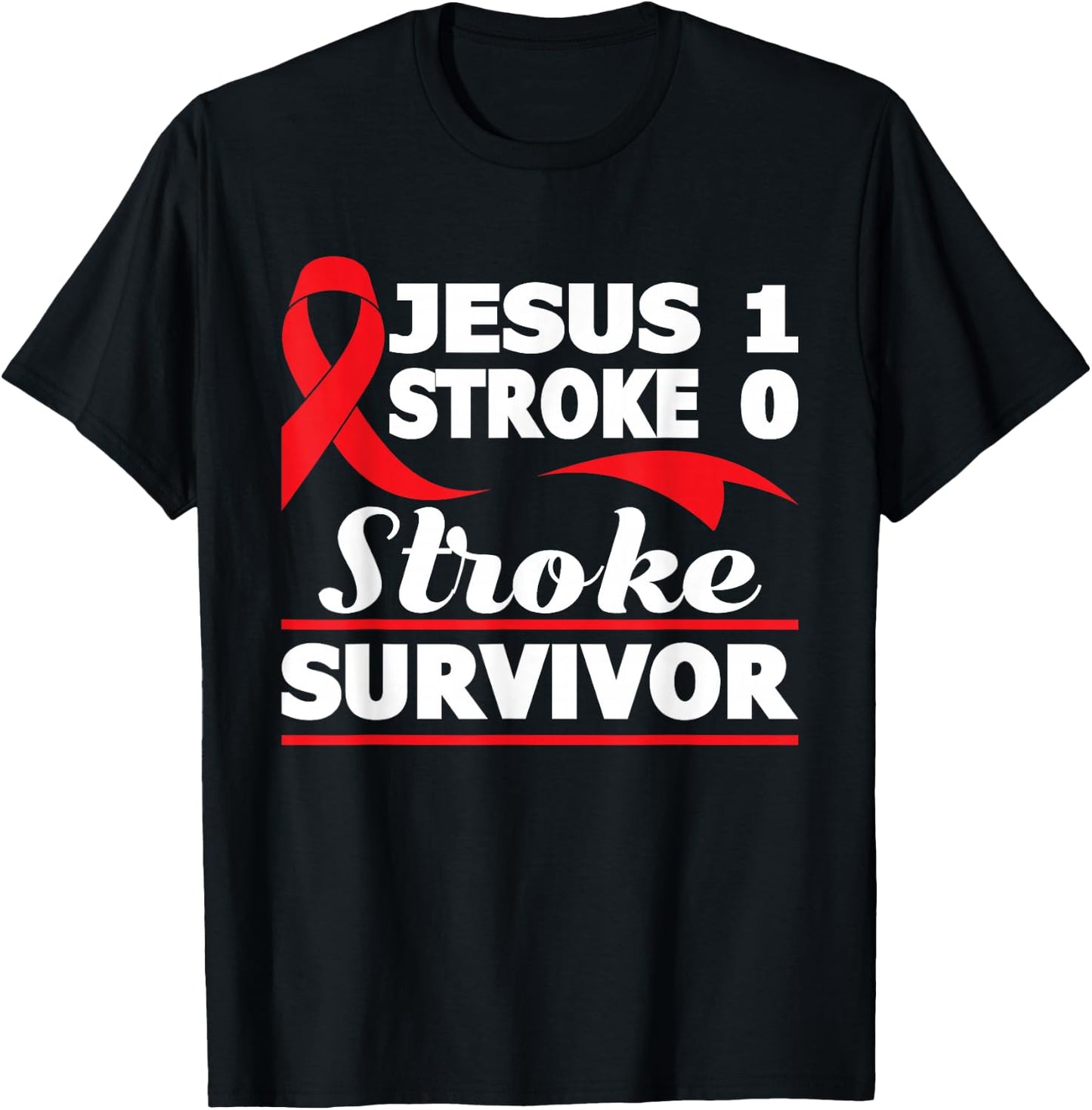 Christian Stroke Survivor Awareness Red Ribbon Brain Attack T-Shirt - T-Shirt | Black