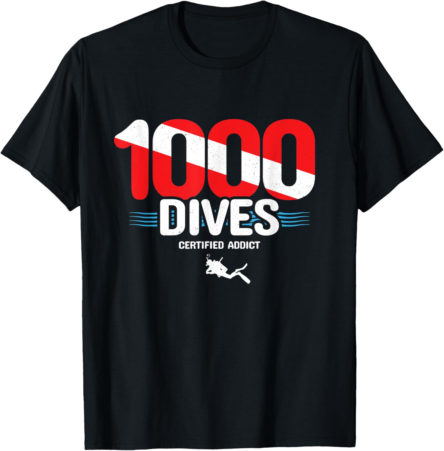 1000th Dive - Diver Down Flag - Scuba Diving T-Shirt - T-Shirt | Black