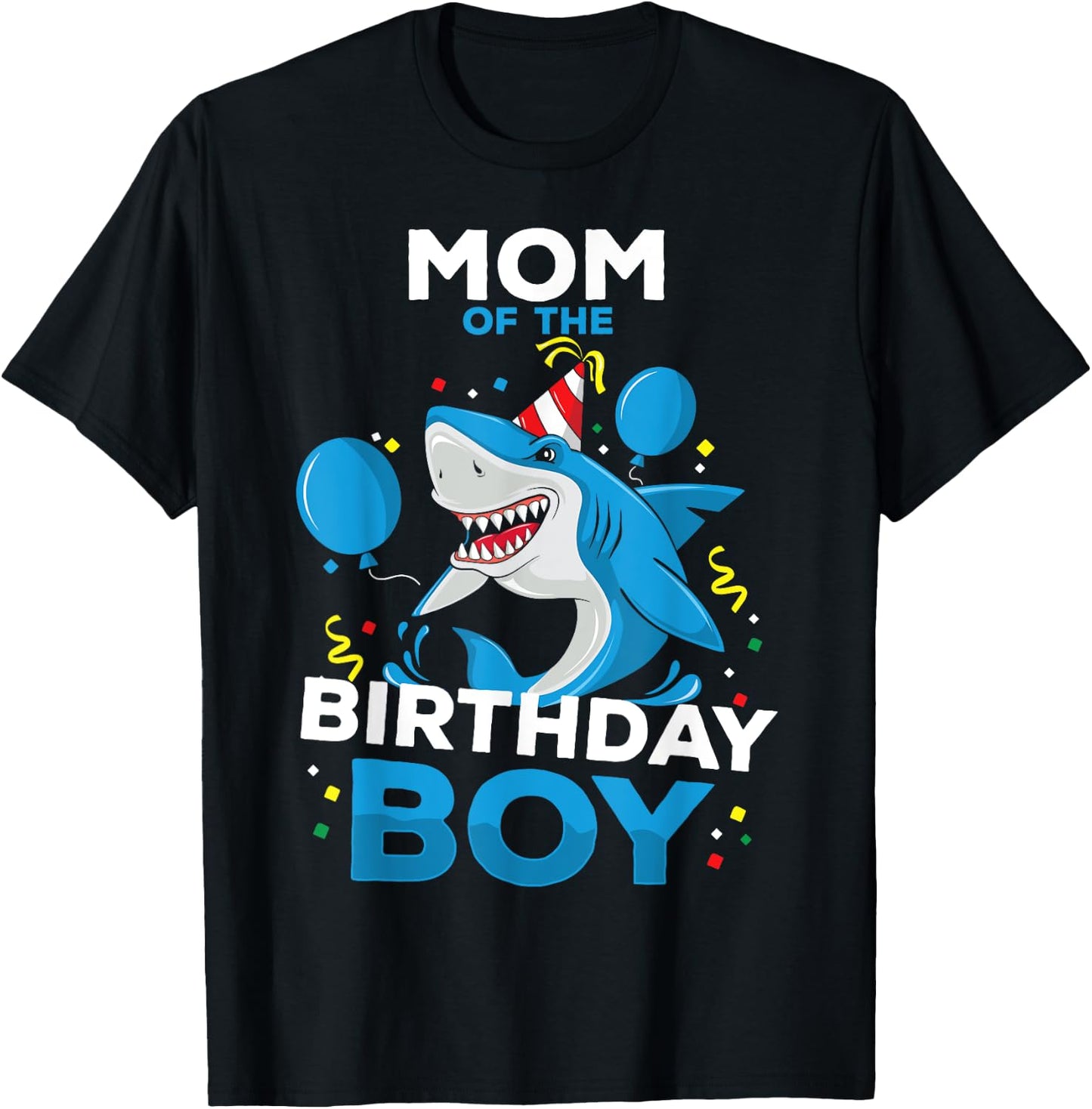 Mom of The Birthday Boy Shark Ocean Theme Matching Family T-Shirt - T-Shirt | Black