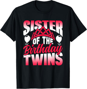 Sister Of The Birthday Twins Celebrate Cute Twin T-Shirt - T-Shirt | Black