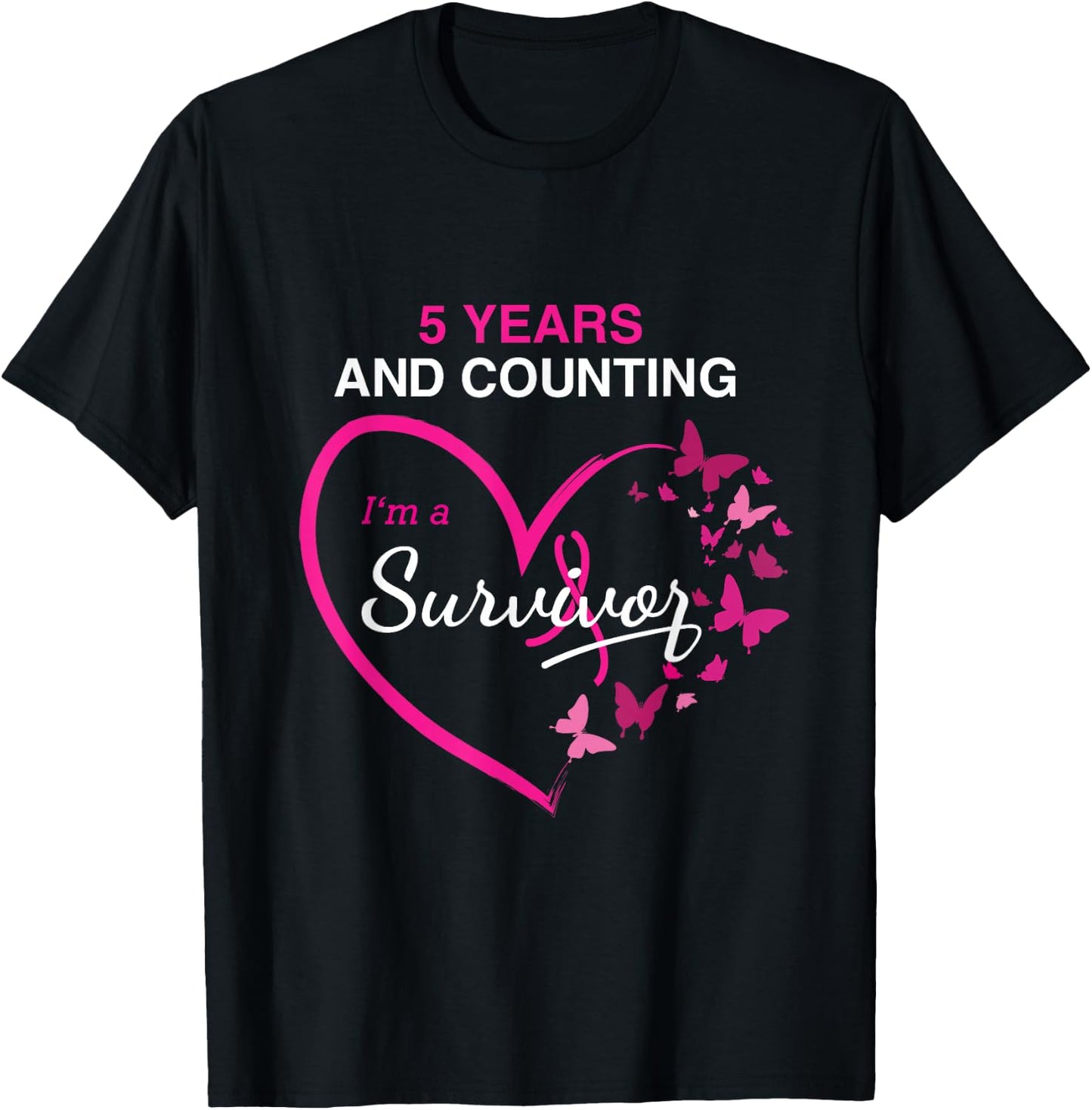 5 Year Breast Cancer Survivor Shirt 5 Years Cancer Free T-Shirt - T-Shirt | Black