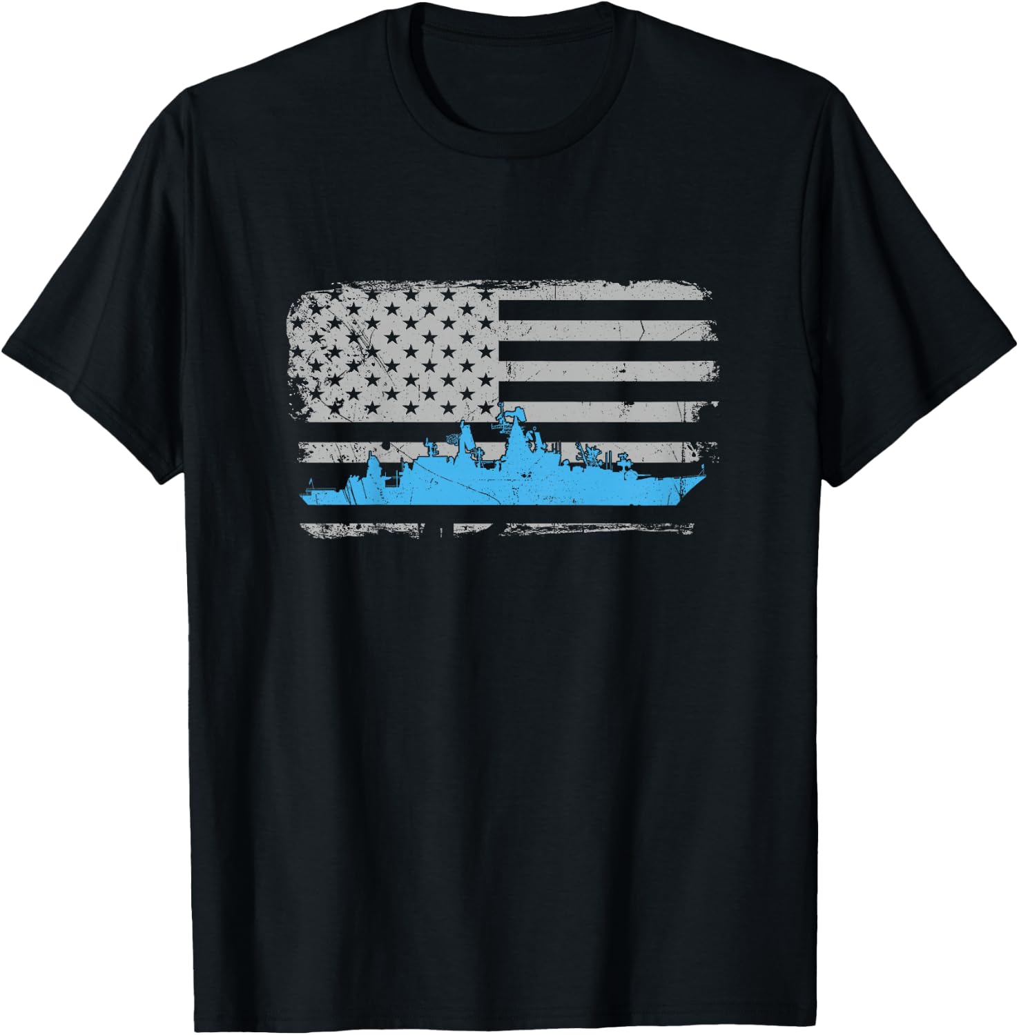 Military Battleship American Flag Shirt for Kids T-Shirt - T-Shirt | Black