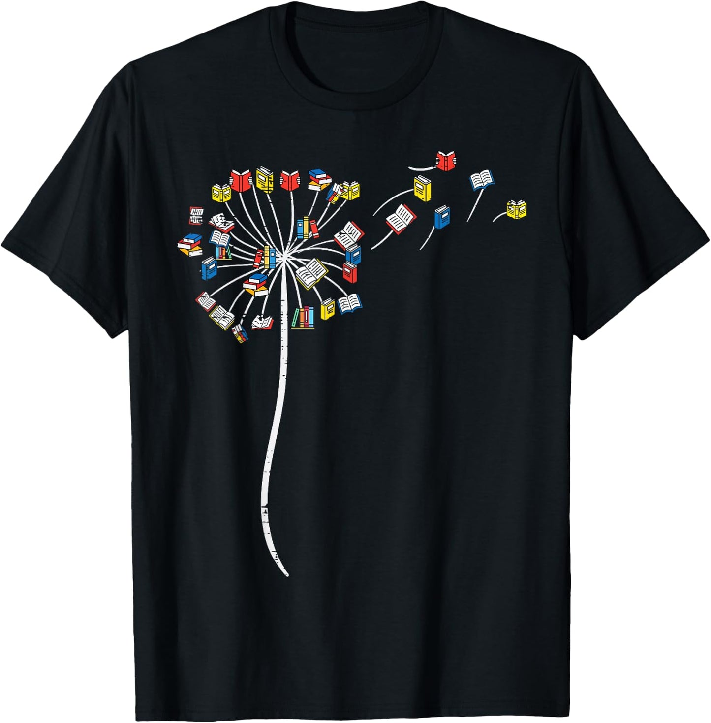 Dandelion Books Flower Reading Teacher Librarian Bookworm T-Shirt - T-Shirt | Black