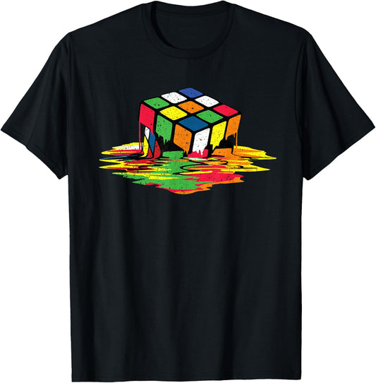 Melting Puzzle Cube Retro Speed Cubing 80's Vintage Toy T-Shirt - T-Shirt | Black