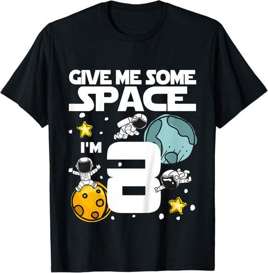 8 Year Old Outer Space Birthday Planets Astronaut 8th Gift T-Shirt - T-Shirt | Black