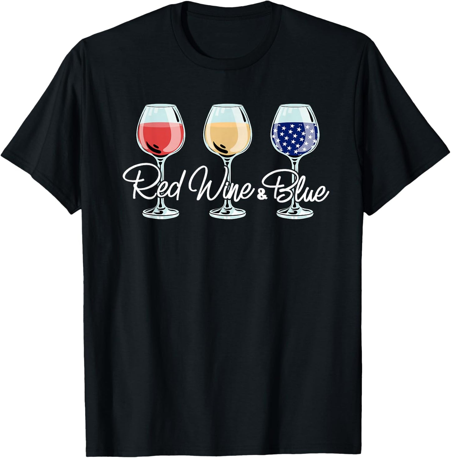 Red White And Blue Wine Glasses Women 4th Of July T-Shirt - T-Shirt | Black