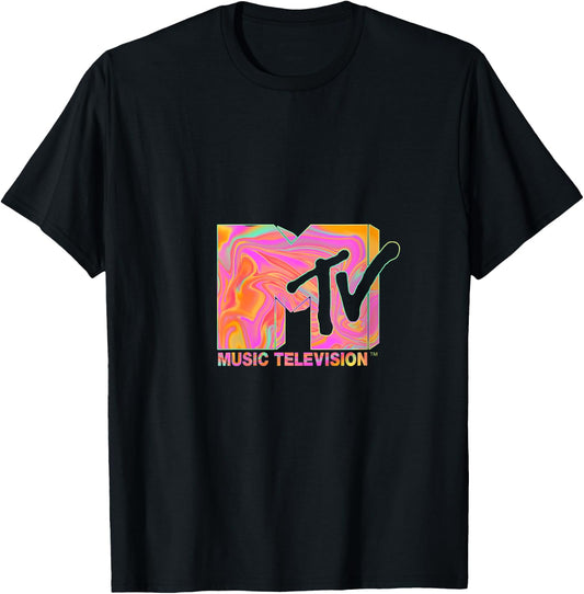 Mademark x MTV - The official MTV Logo in 70s and 80s party hippie style V-Neck T-Shirt - T-Shirt | Black