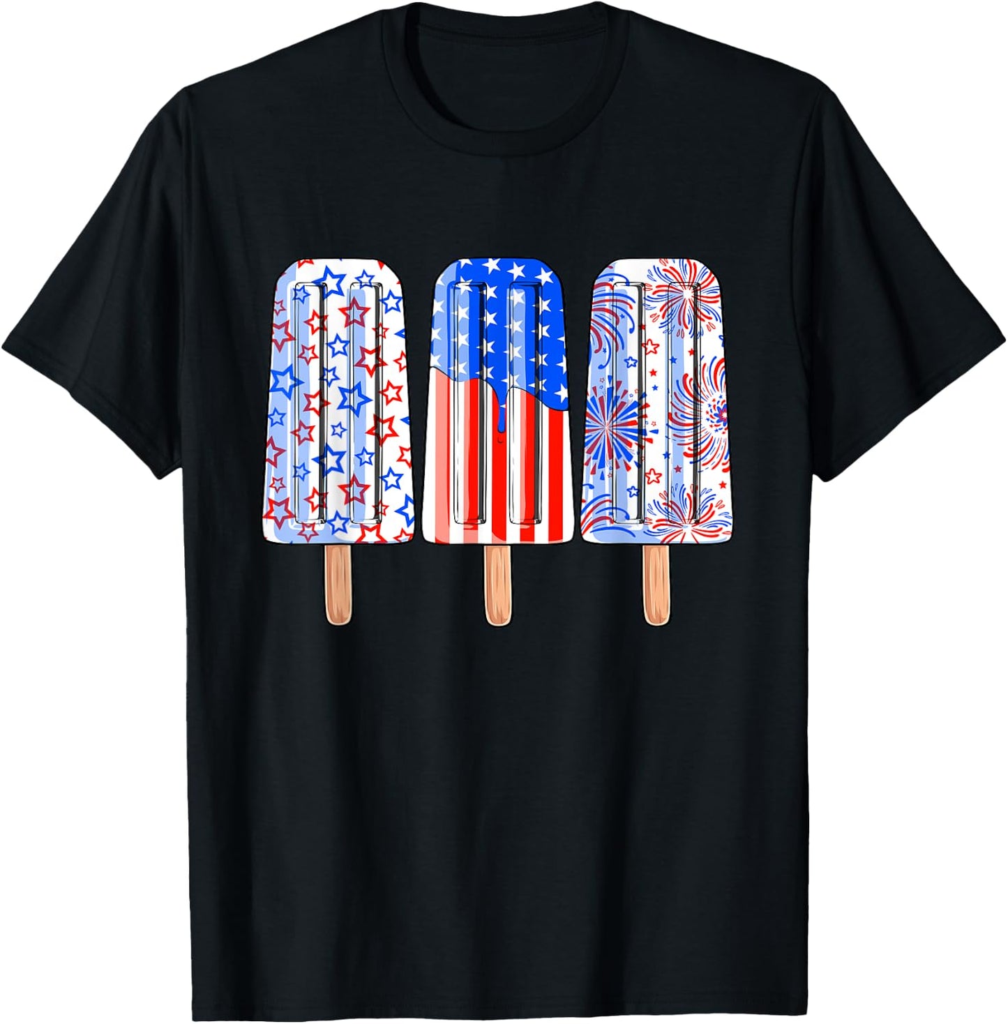 4th Of July Popsicle Red White Blue American Flag Patriotic T-Shirt - T-Shirt | Black