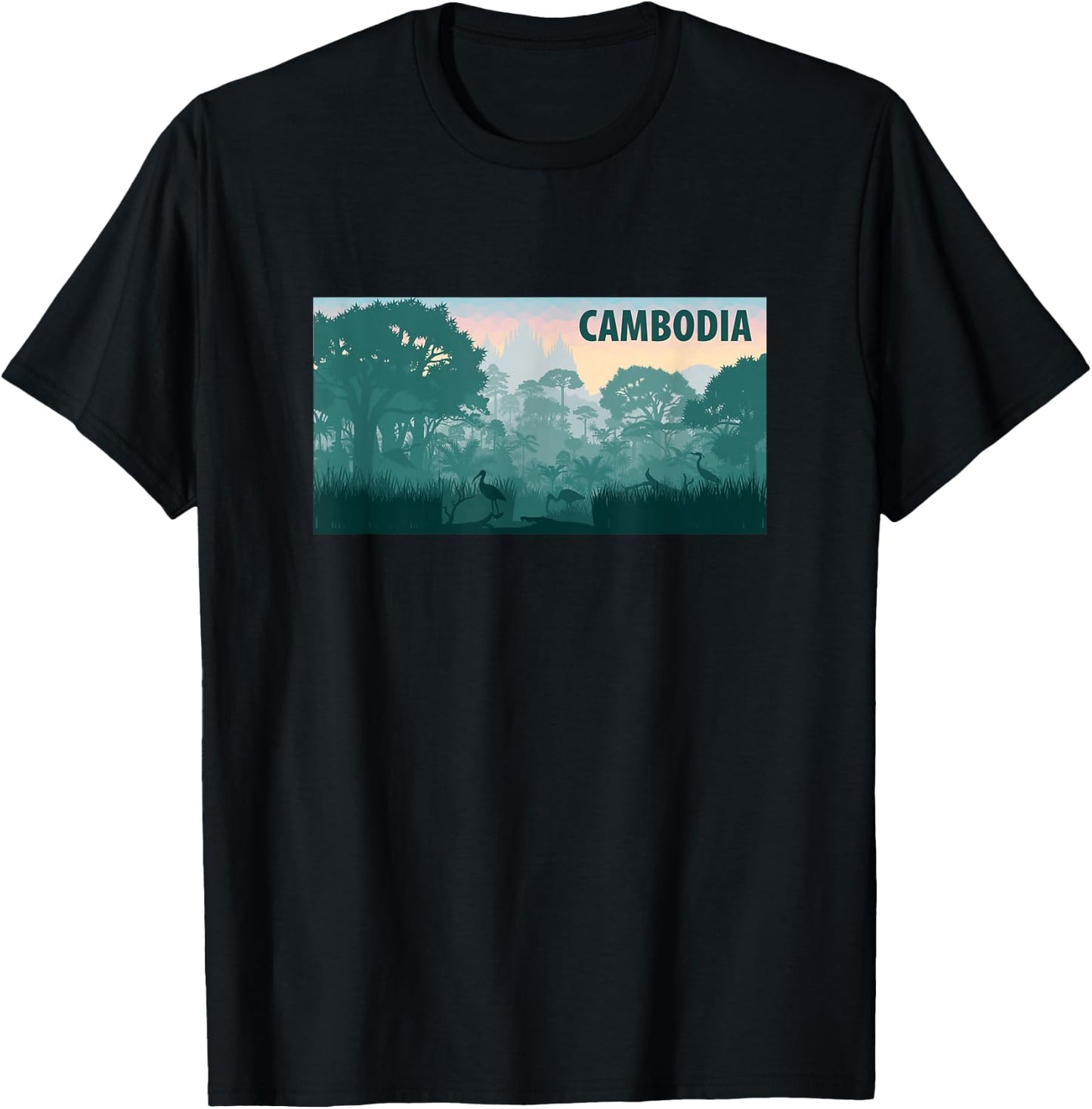 Cambodia Jungle Temple Scenery T-Shirt - T-Shirt | Black