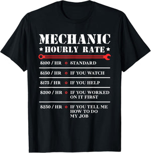 Mechanic Hourly Rate Funny Car Motorcycle Labor Gift T-Shirt - T-Shirt | Black