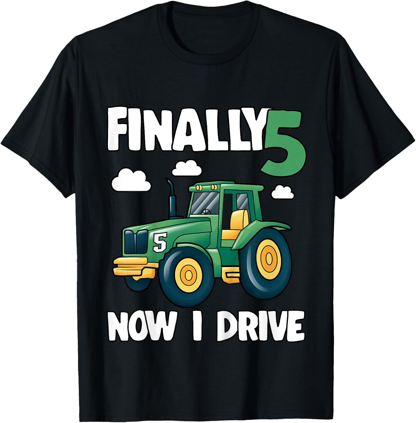 Kids Finally 5 Now I Drive 5th Birthday Party Boy Tractor Kids T-Shirt - T-Shirt | Black