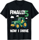 Kids Finally 5 Now I Drive 5th Birthday Party Boy Tractor Kids T-Shirt - T-Shirt | Black