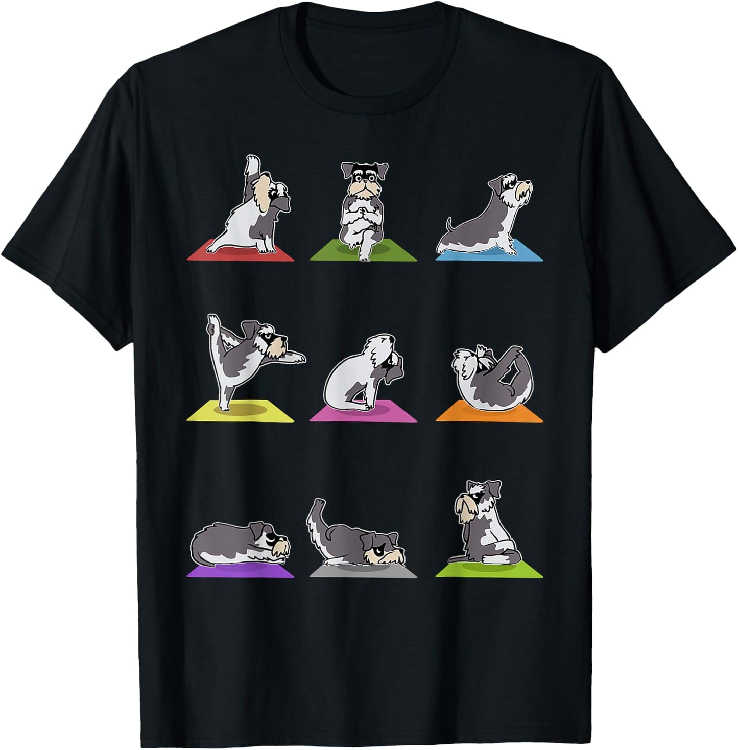 Funny Miniature Schnauzer Dogs Yoga Poses Meditation Lovers T-Shirt - T-Shirt | Black