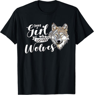 Just a Girl Who Loves Wolves Cute and Girls T-Shirt - T-Shirt | Black
