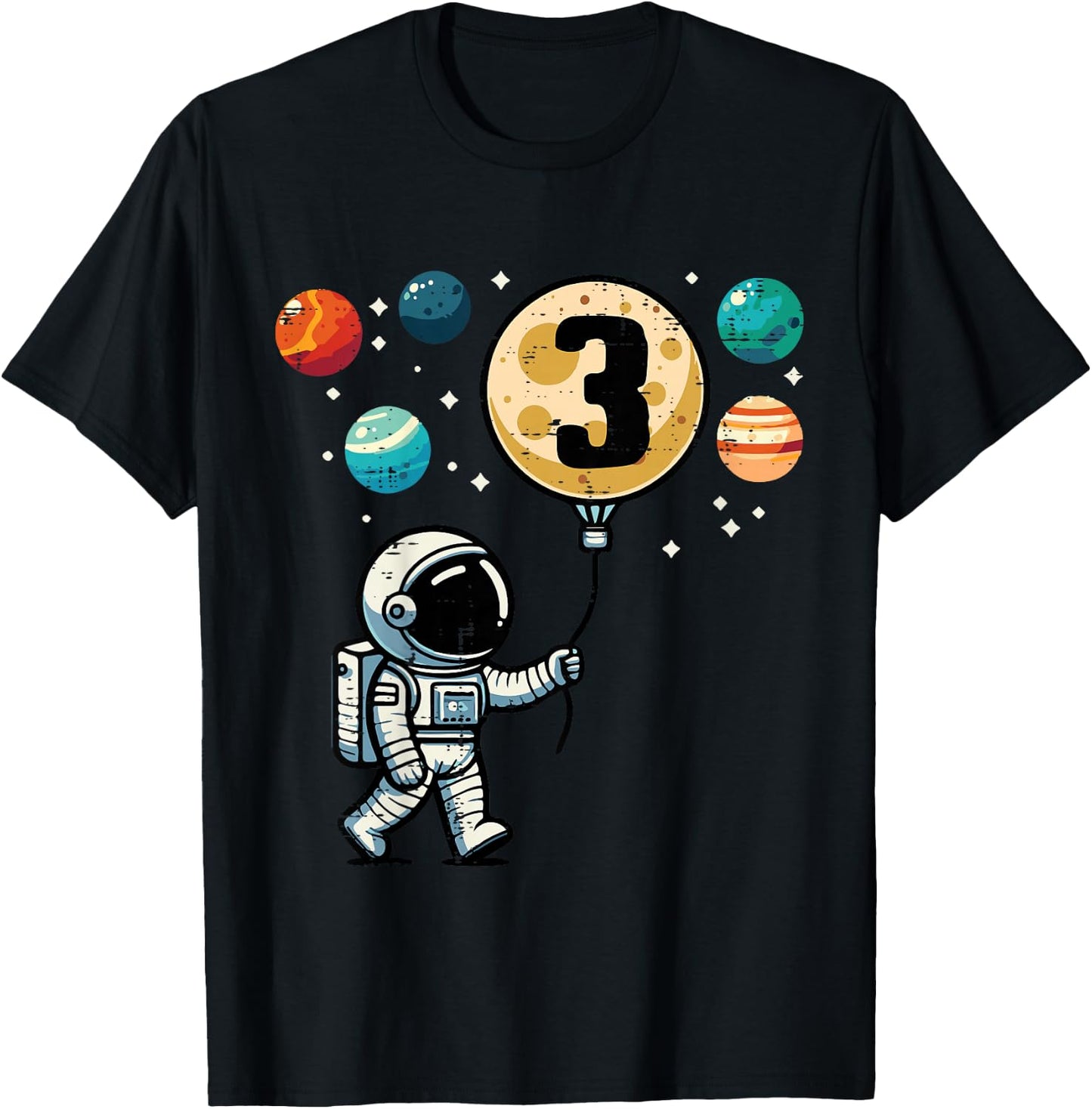Kids 3rd Birthday Astronaut Planets 3 Year Old Bday Boys Kids T-Shirt - T-Shirt | Black