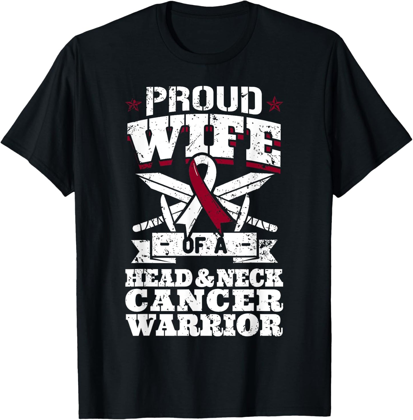 Proud Wife Of A Head & Neck Cancer Warrior Awareness Ribbon T-Shirt - T-Shirt | Black
