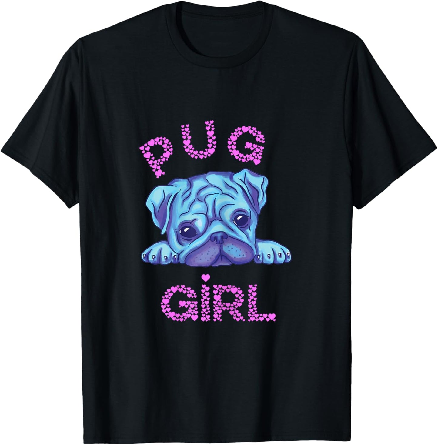 Pug Girl Sweet Pug Dog Owner Cute Pet Puppy Pug Breeding T-Shirt - T-Shirt | Black