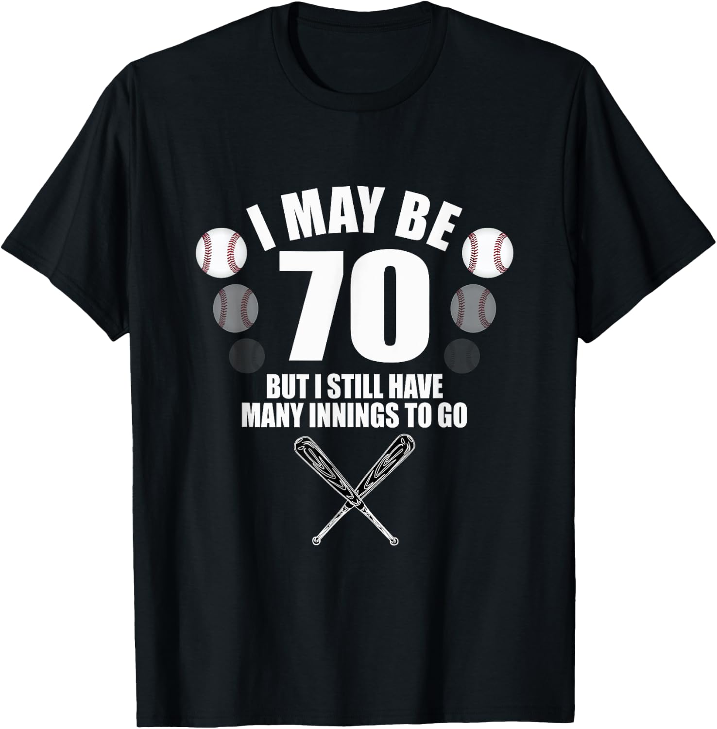 Funny 70th Birthday Shirt Baseball Fan 70 Year Old Birthday T-Shirt - T-Shirt | Black