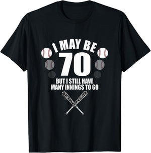 Funny 70th Birthday Shirt Baseball Fan 70 Year Old Birthday T-Shirt - T-Shirt | Black