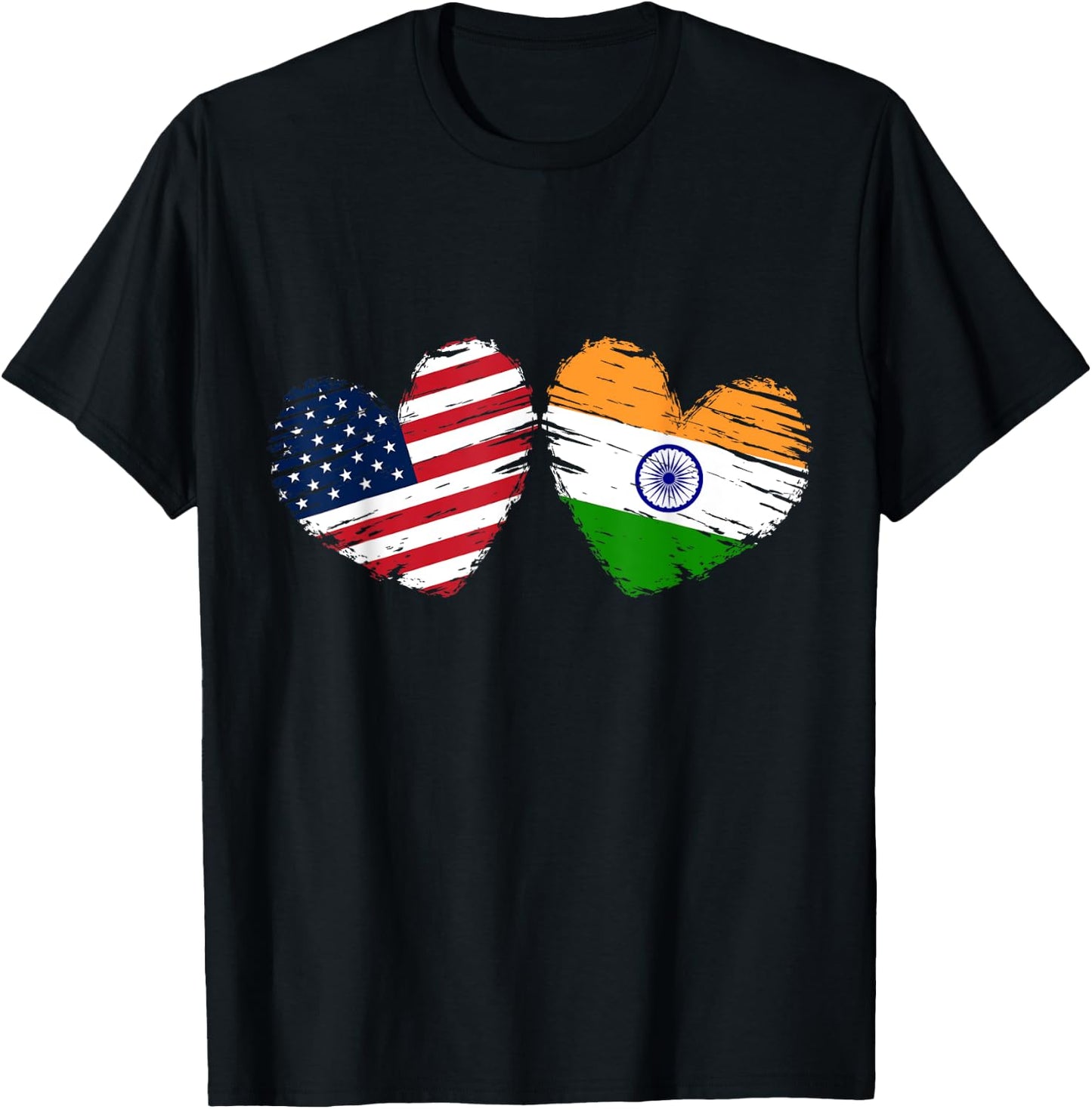 USA India Flag Heart Valentines Day Indian American T-Shirt - T-Shirt | Black