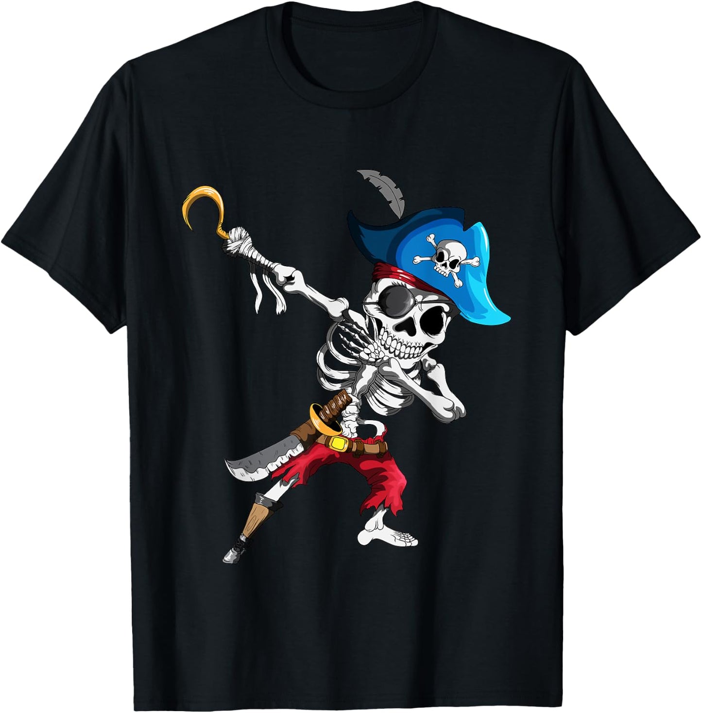 Dabbing Pirates Skeleton Eye Flap Pirate Ship Halloween T-Shirt - T-Shirt | Black