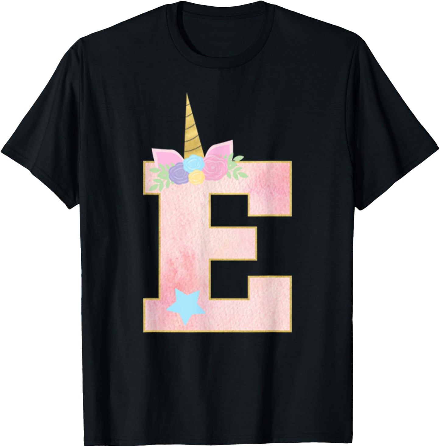 Initial Letter E Unicorn Monogram for Girls Unicorn Birthday T-Shirt - T-Shirt | Black