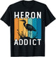 Retro Birding Heron Addict Bird T-Shirt - T-Shirt | Black