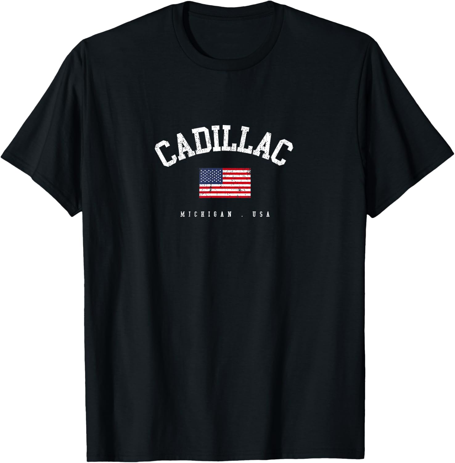Cadillac MI Retro American Flag USA City Name T-Shirt - T-Shirt | Black