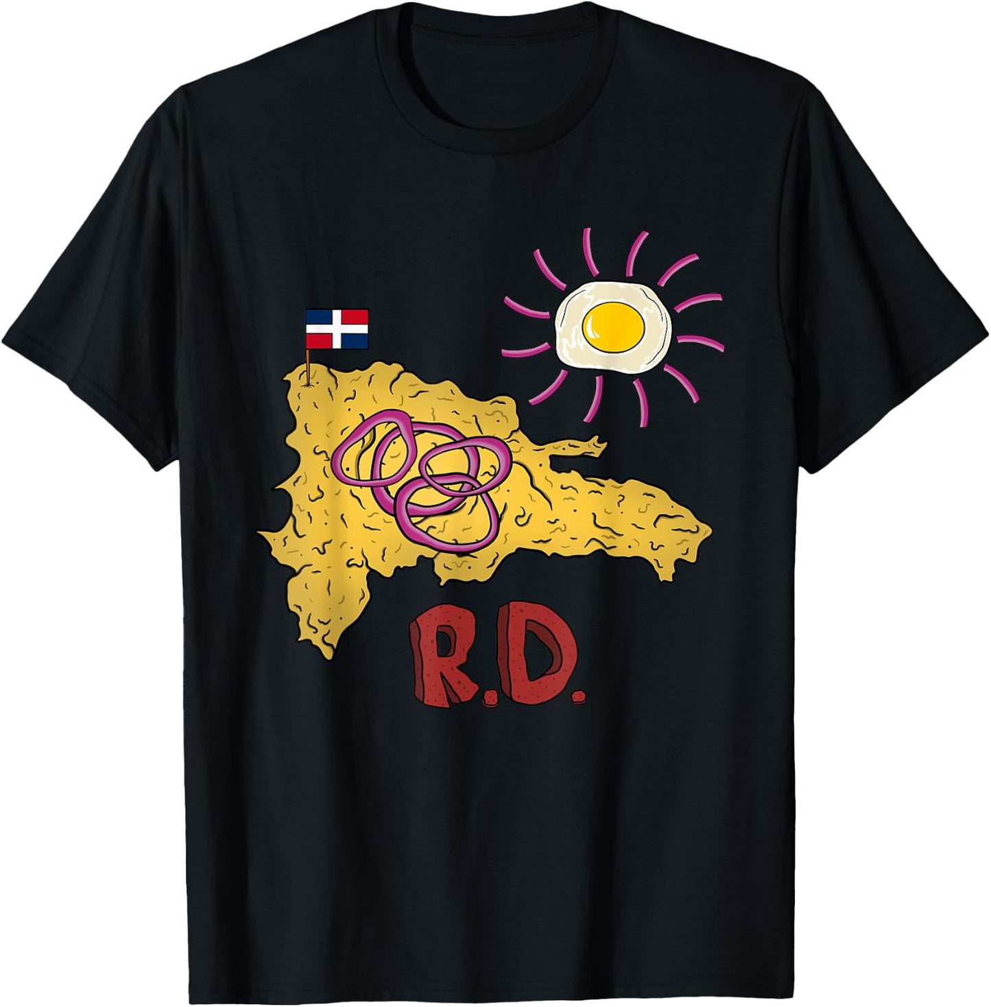 Dominican Republic Favorite Food | Mangú DR Map Egg & Salami T-Shirt - T-Shirt | Black